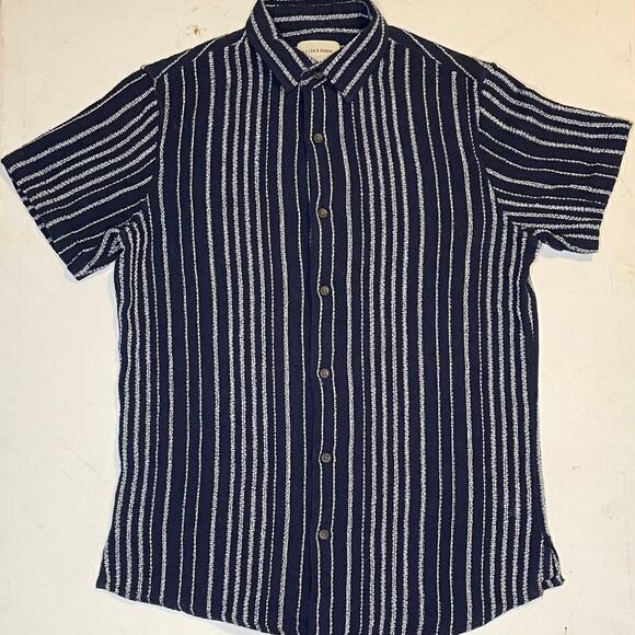 Hudson & Barrow Cotton Navy Striped Shirt M Resort Cruise White Lotus vacation - Picture 1 of 9
